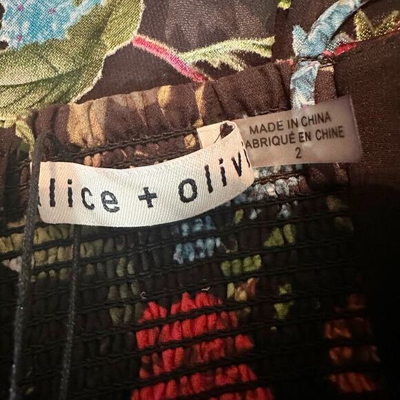 Alice + Olivia Heather  DEVORÉ Chiffon Asymmetrical Dress Floral Size 2 - Picture 5 of 14